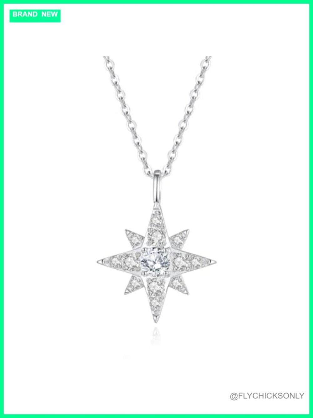 Moissanite Star Pendant Necklace 1.14 CTW Sterling Silver Plated 18K White Gold